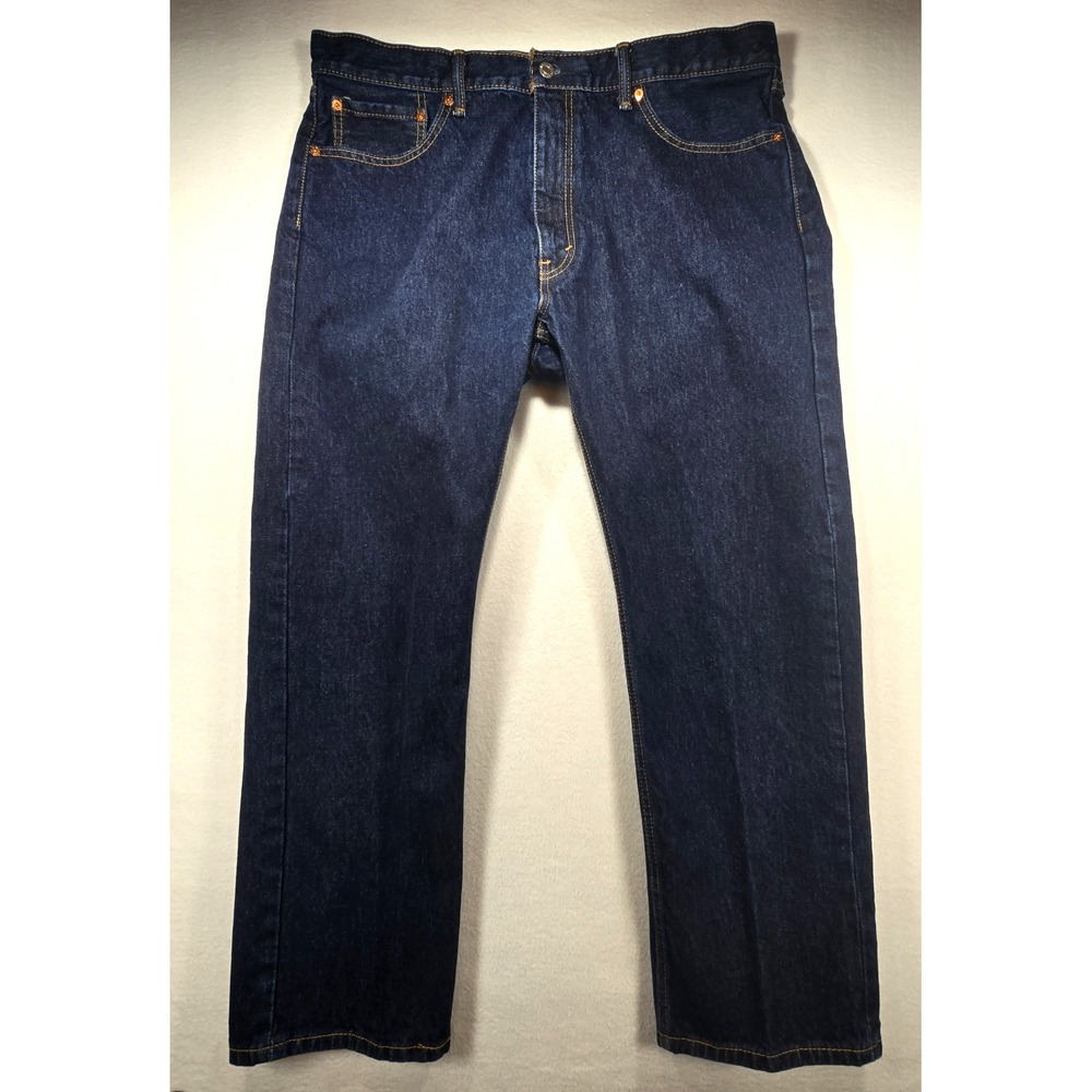 Levis 505 Regular Fit Straight Leg Jeans Dark Wash Blue Denim Mens 40x30